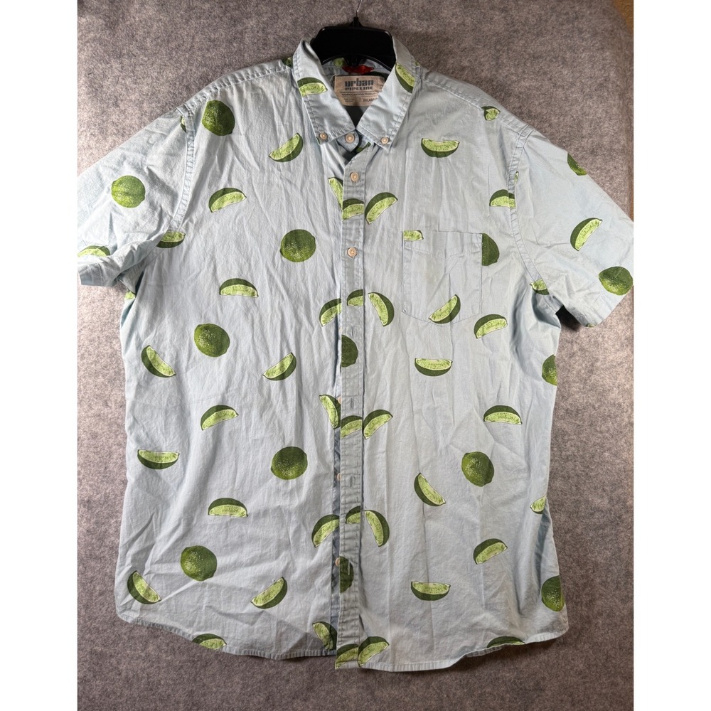 Urban Pipeline Mens XXL Blue Lime Fruit Print Short Sleeve Button Down Shirt